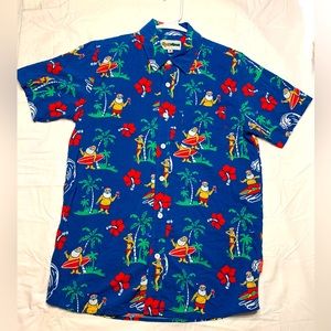 Tipsy Elves brand men’s Hawaiian style Santa Christmas button shirt.